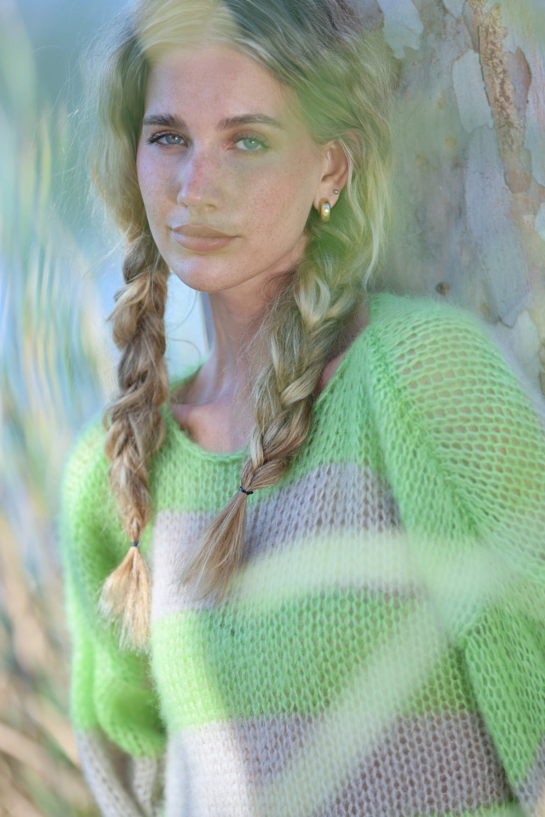 Green and Beige Striped Mohair Jersey