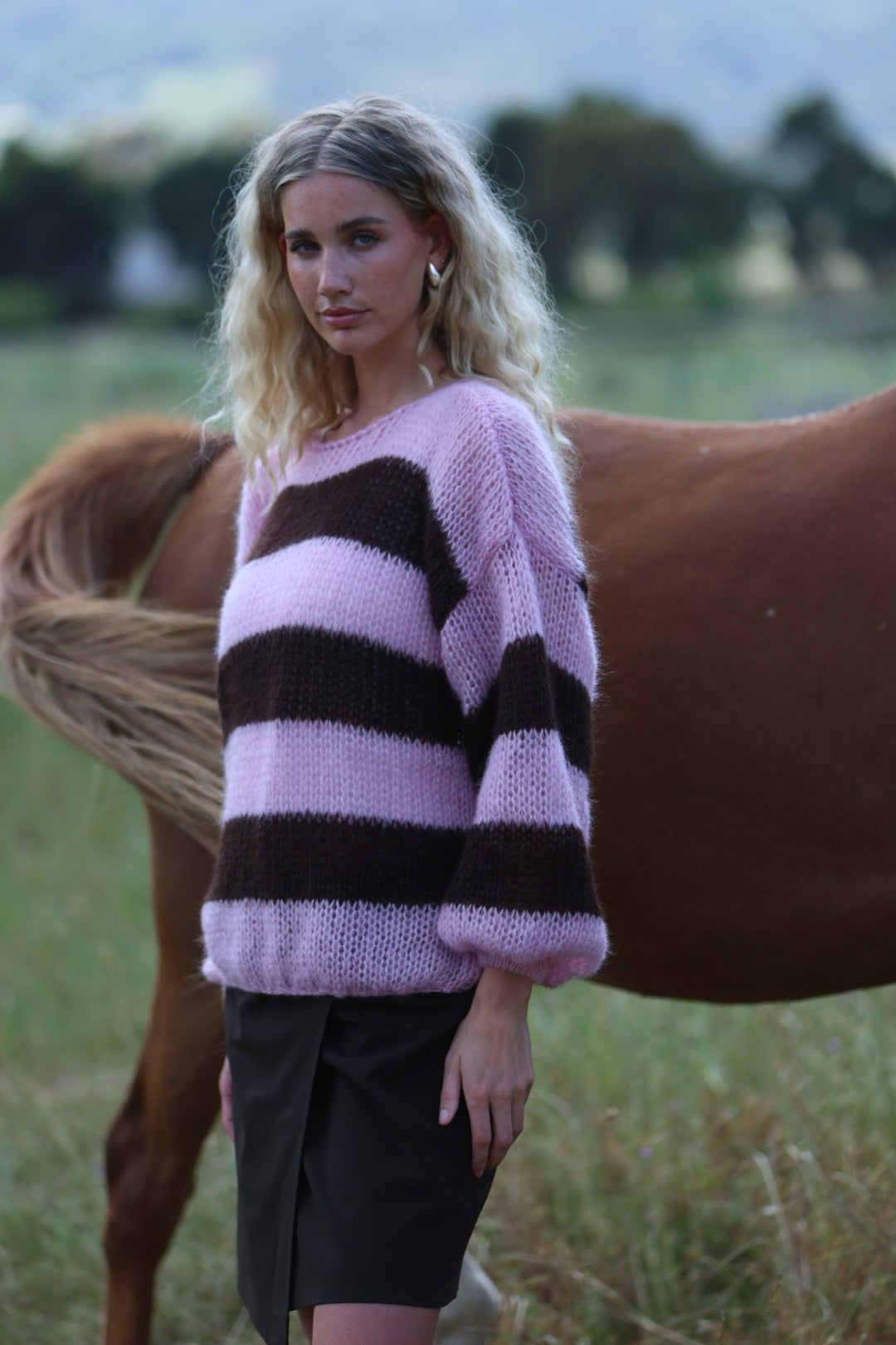 Espresso and Pink Striped Mohair Jersey